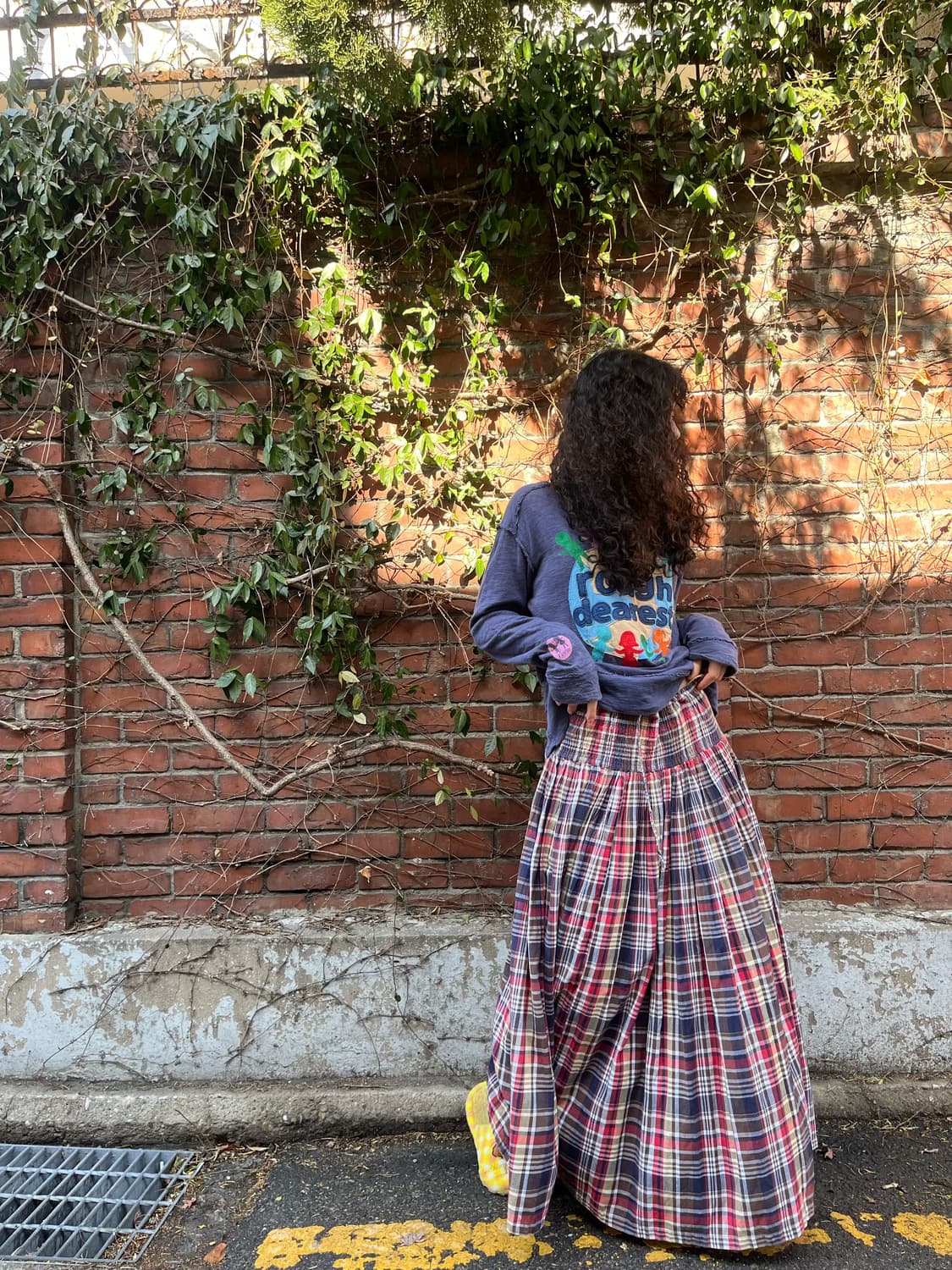 일본 무드 체크 패턴 롱스커트 상품이미지3