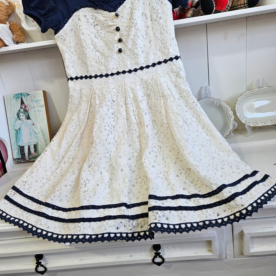 리즈리사(LIZ LISA) 네이비 배색 레이스 원피스 상품이미지4