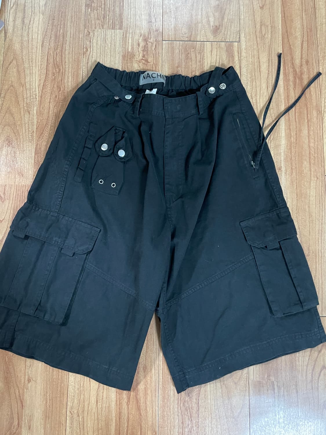 나체 WIDE CARGO HALF PANTS (UNISEX) BLACK 상품이미지1