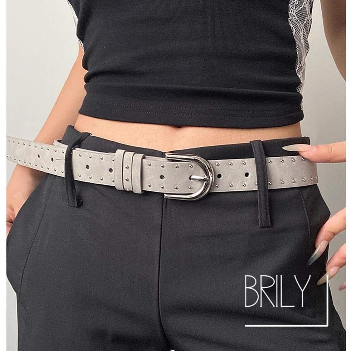 [Unisex] VIX 나노 볼 스터드 미니멀 스웨이드 가죽 벨트 상품이미지1