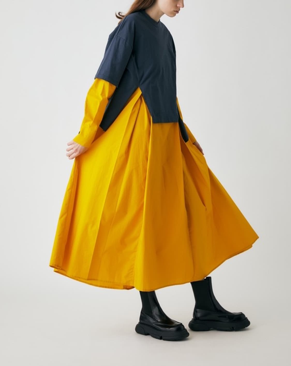 엔폴드 여성 네이비 옐로우 셔츠 드레스 상품이미지5
