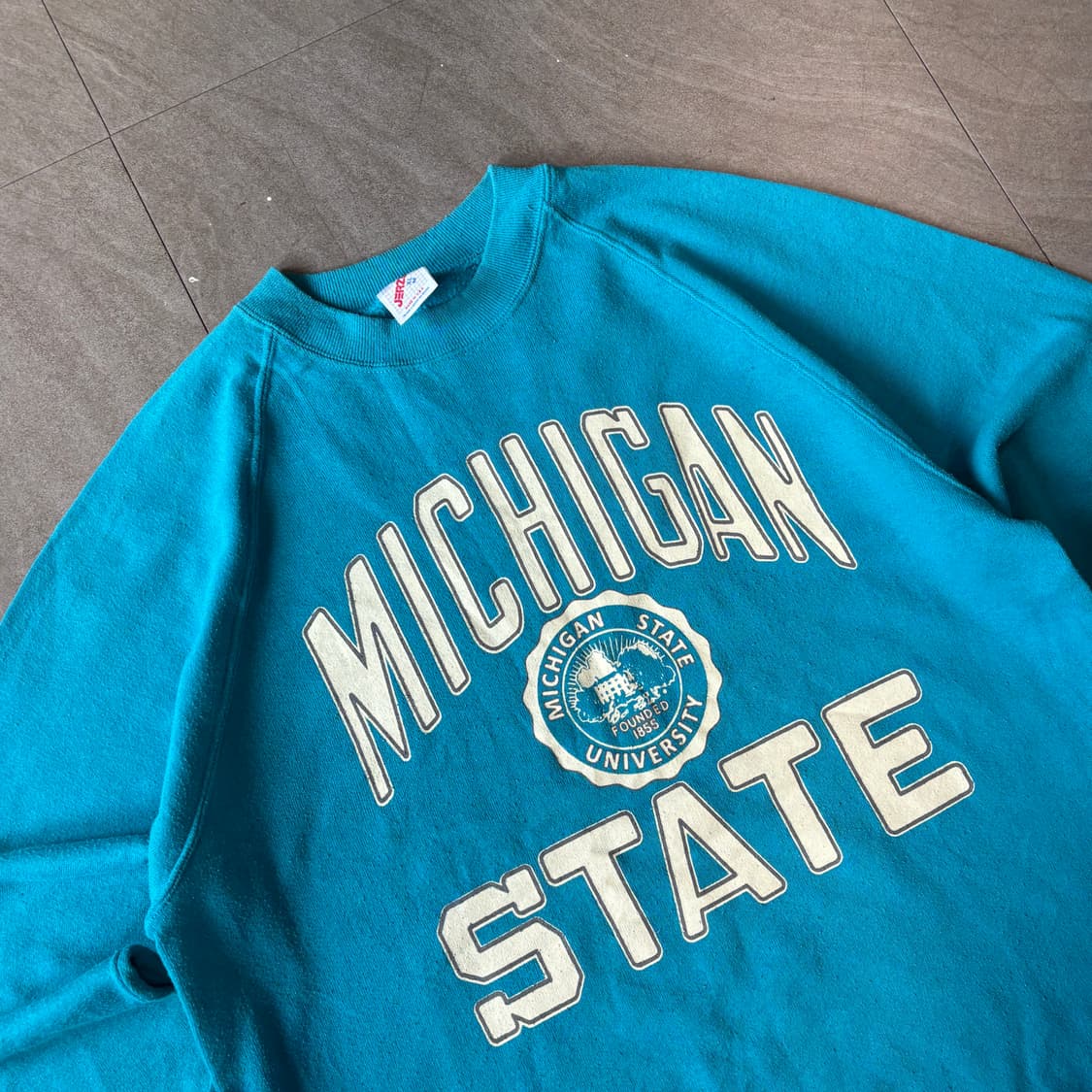 90s 90년대 미국 생산 빈티지 민트 블루 스웻셔츠 상품이미지2