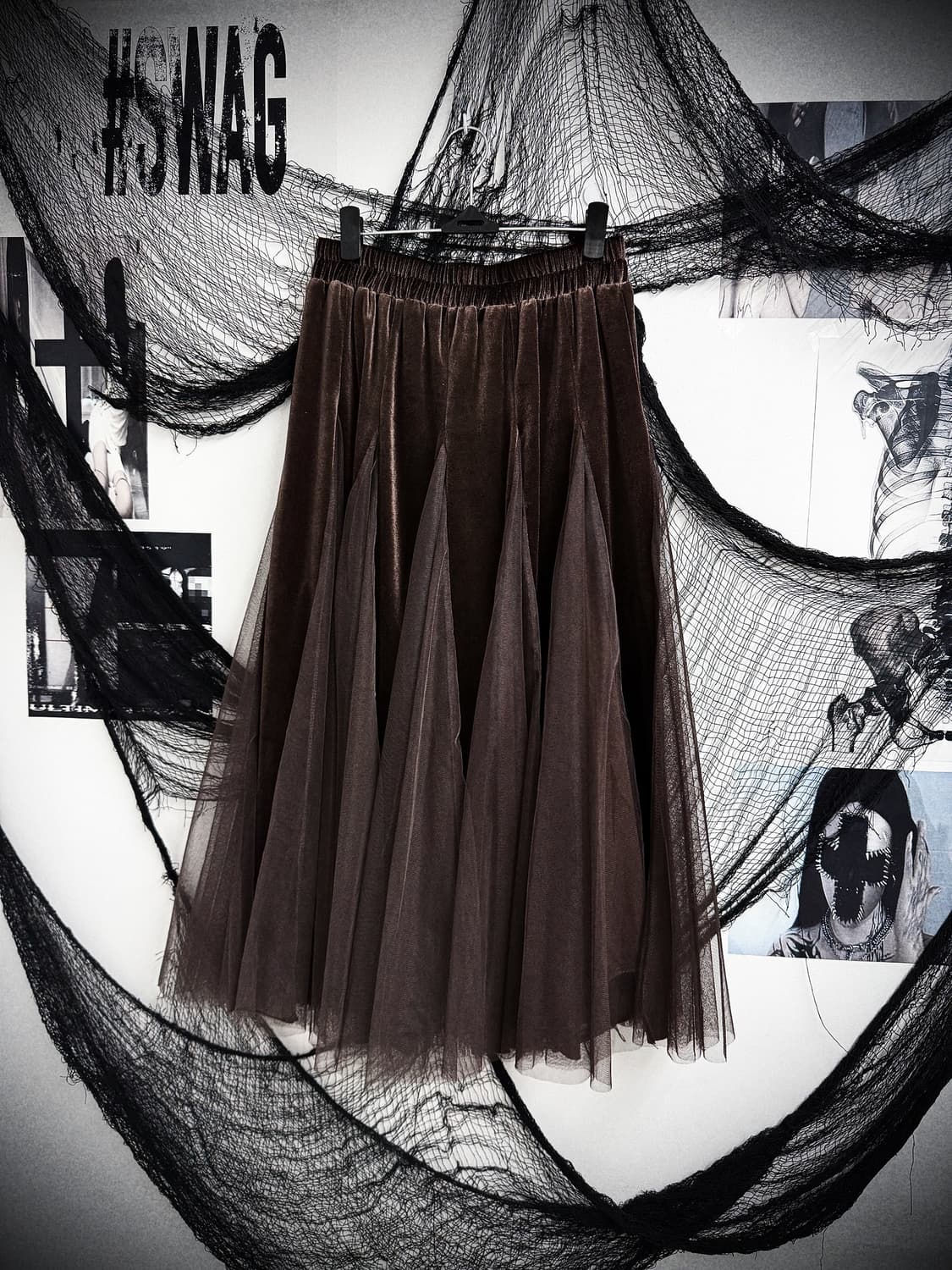 Velvet mesh long skirt 상품이미지1