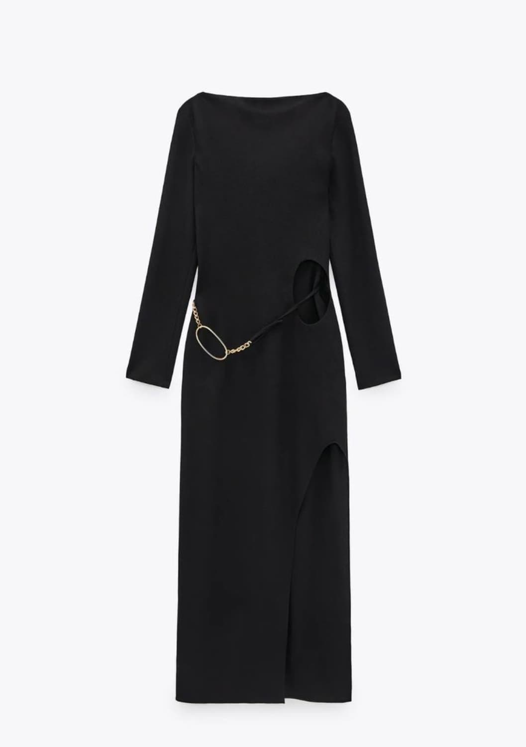 택O새상품)자라 블랙 컷아웃 롱 원피스 S 옆트임 체인 프롬파티 드레스 상품이미지2