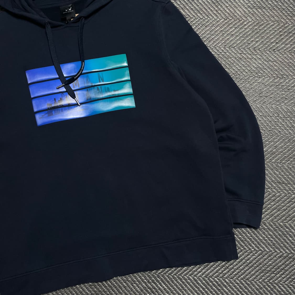 아르마니 익스체인지 빅로고 박시핏 후드 티셔츠 네이비o 5233 상품이미지2