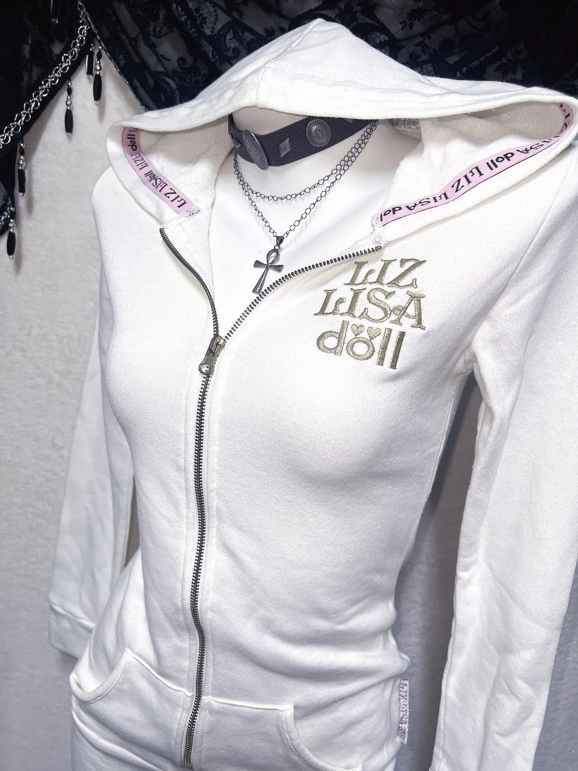 리즈리사돌 오네갸루 펑크 레터링 투웨이 후드집업 원피스 y2k 핀터 00 상품이미지6