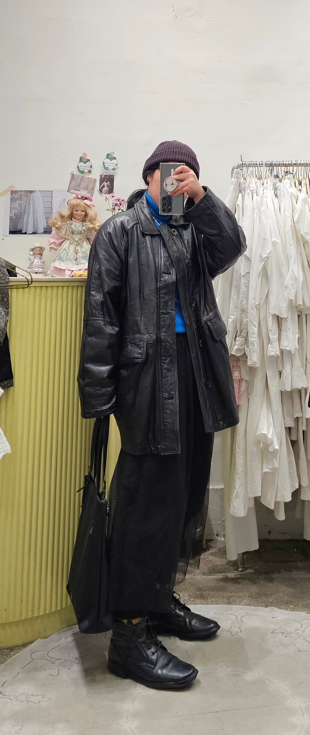 Italy 블랙 램스킨 자켓 상품이미지2