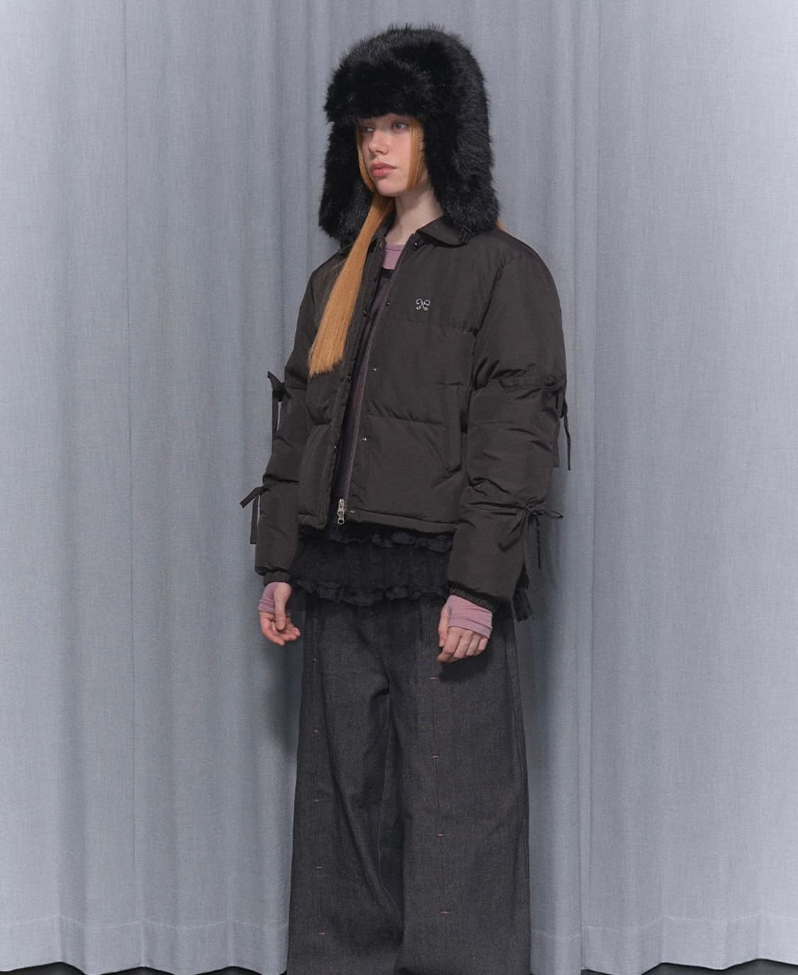 팬시클럽 리본 숏패딩 차콜 상품이미지3