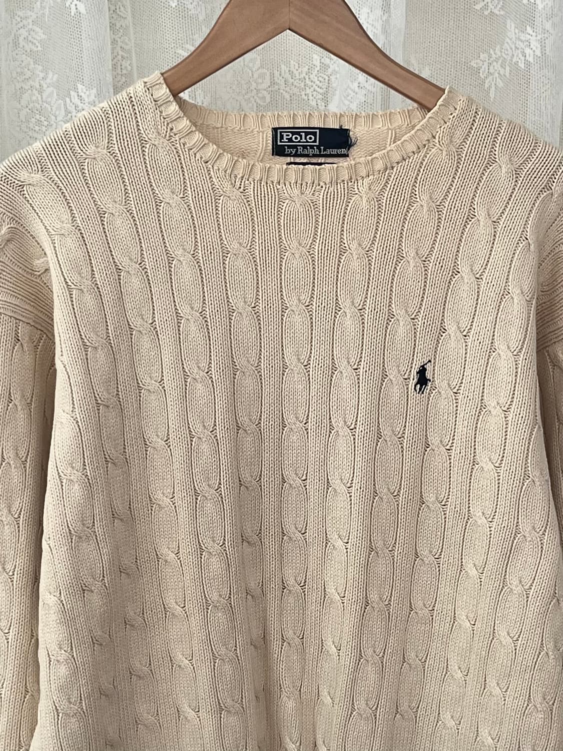 XL) 00s 폴로 랄프로렌 코튼 케이블 니트 베이지 상품이미지3