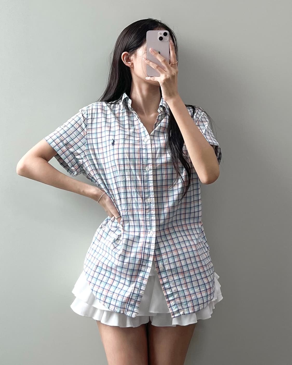 폴로 반팔 체크 셔츠  상품이미지3