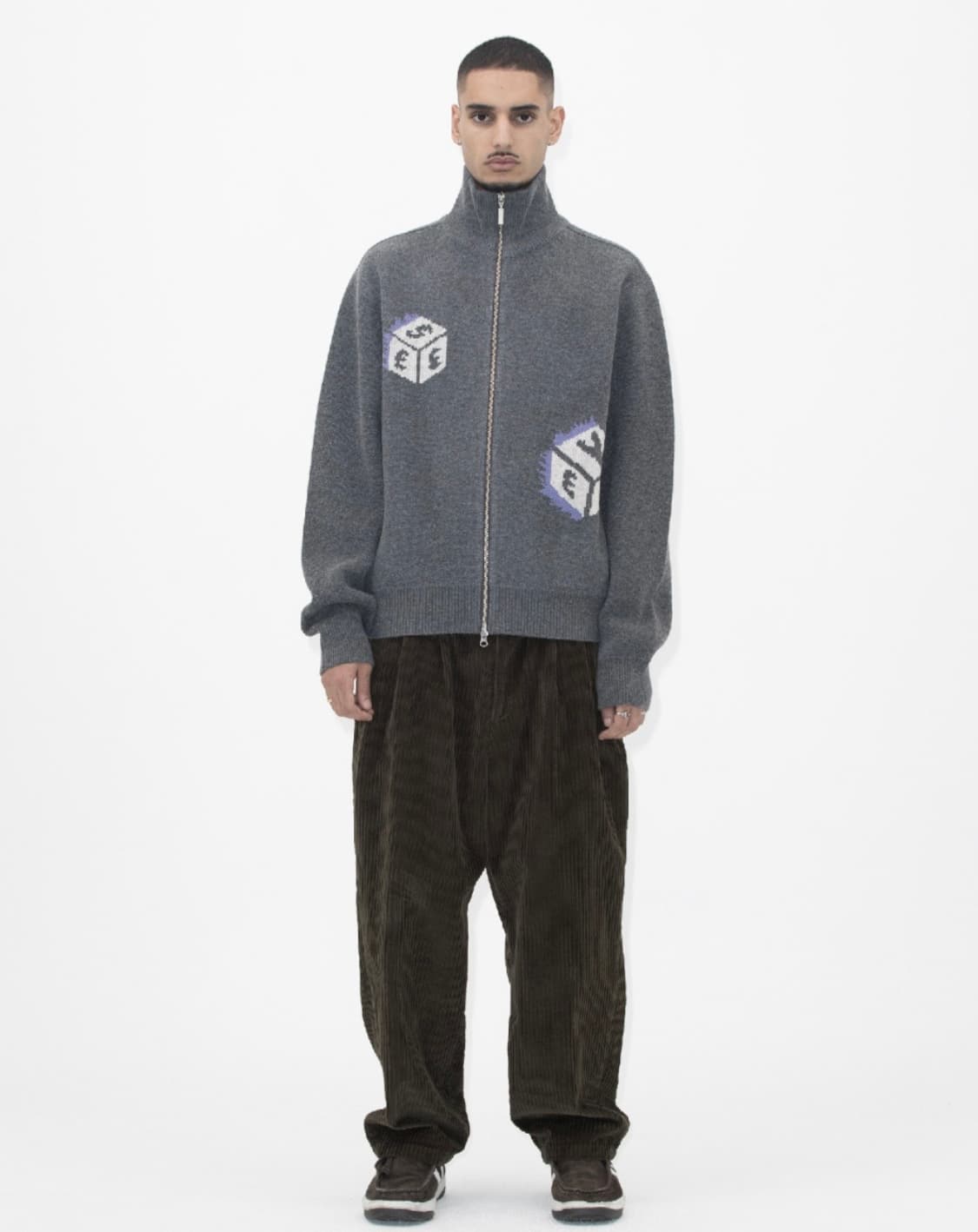 [택포](m) 예스아이씨 다이스 풀집업 가디건 챠콜 상품이미지1