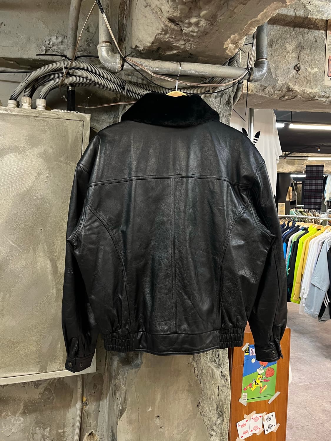 빈티지 퍼 카라 소가죽 레더 자켓 블랙 2XL  #csz2648 상품이미지2