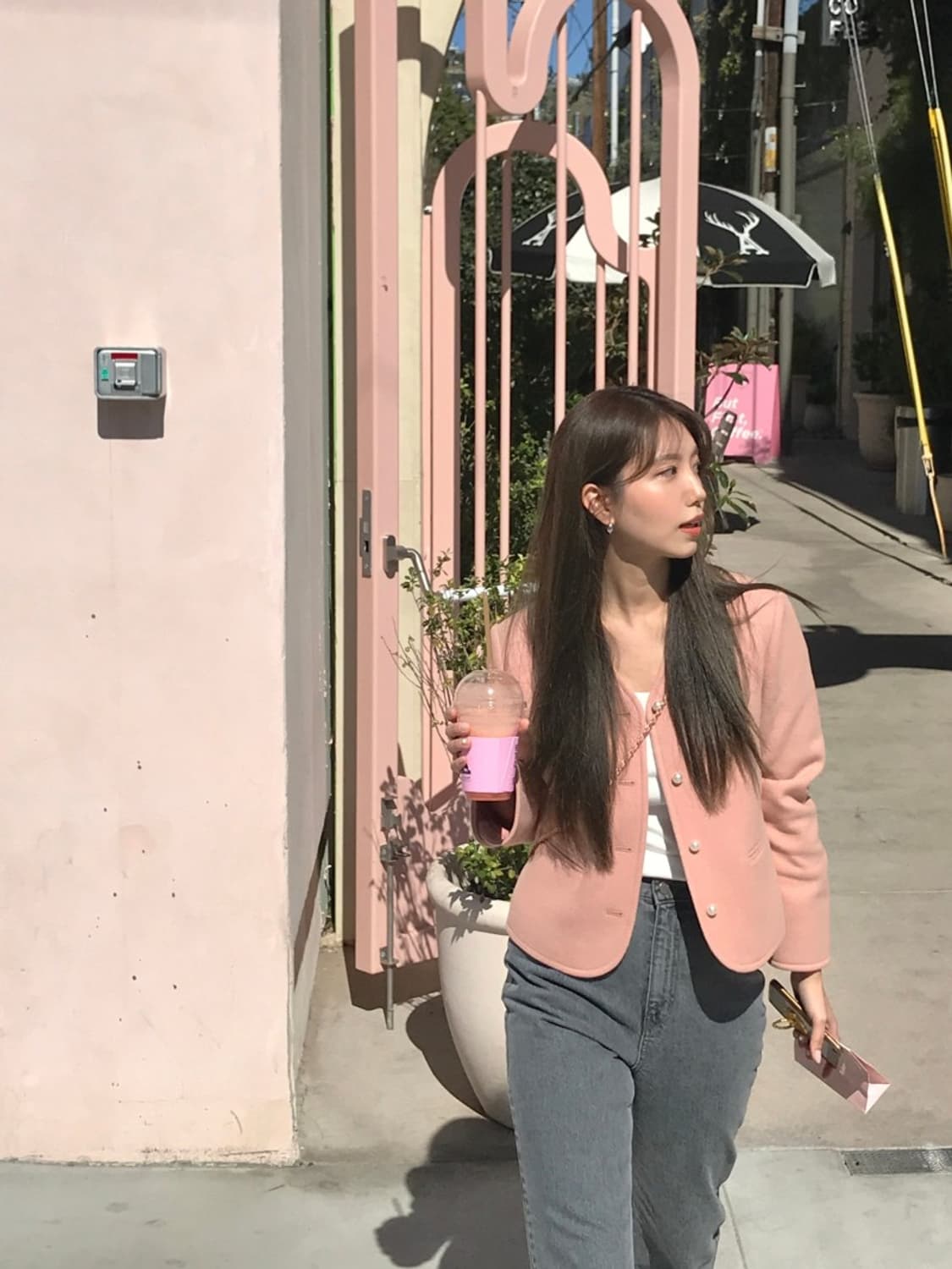 (새상품) 제이투유 펄블레어 트위드 자켓 코랄핑크 상품이미지2