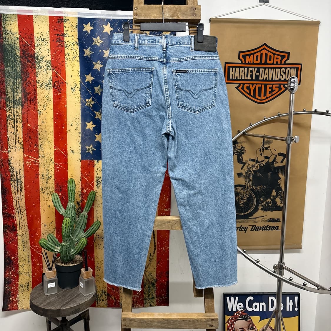 00s 할리데이비슨 클래식핏 컷오프 커스텀 데님팬츠 레더탭 N898   상품이미지2