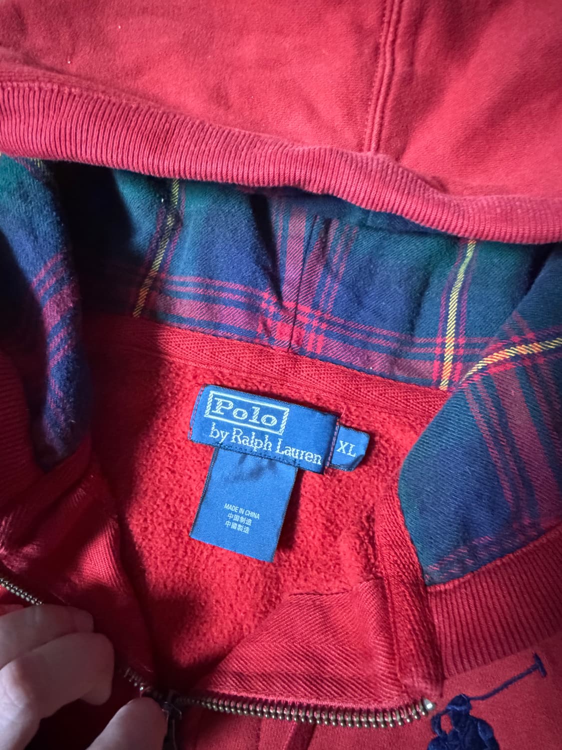 (희귀매물,상태좋음!)폴로 빅포니 레드 버건디 체크 후드집업 xl 상품이미지3