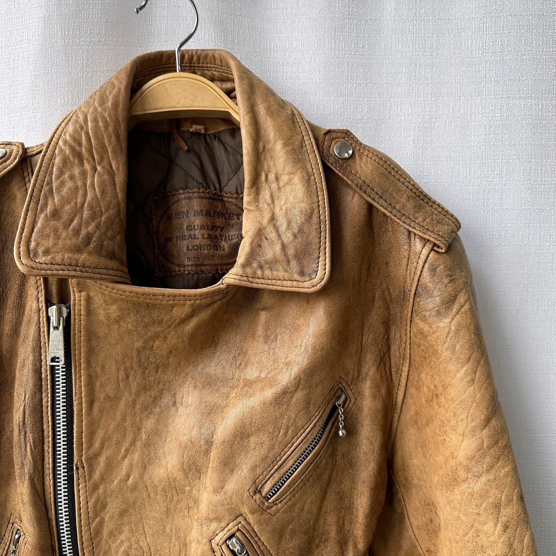 Ken Market Made in England 레더 자켓 카멜 M 상품이미지2