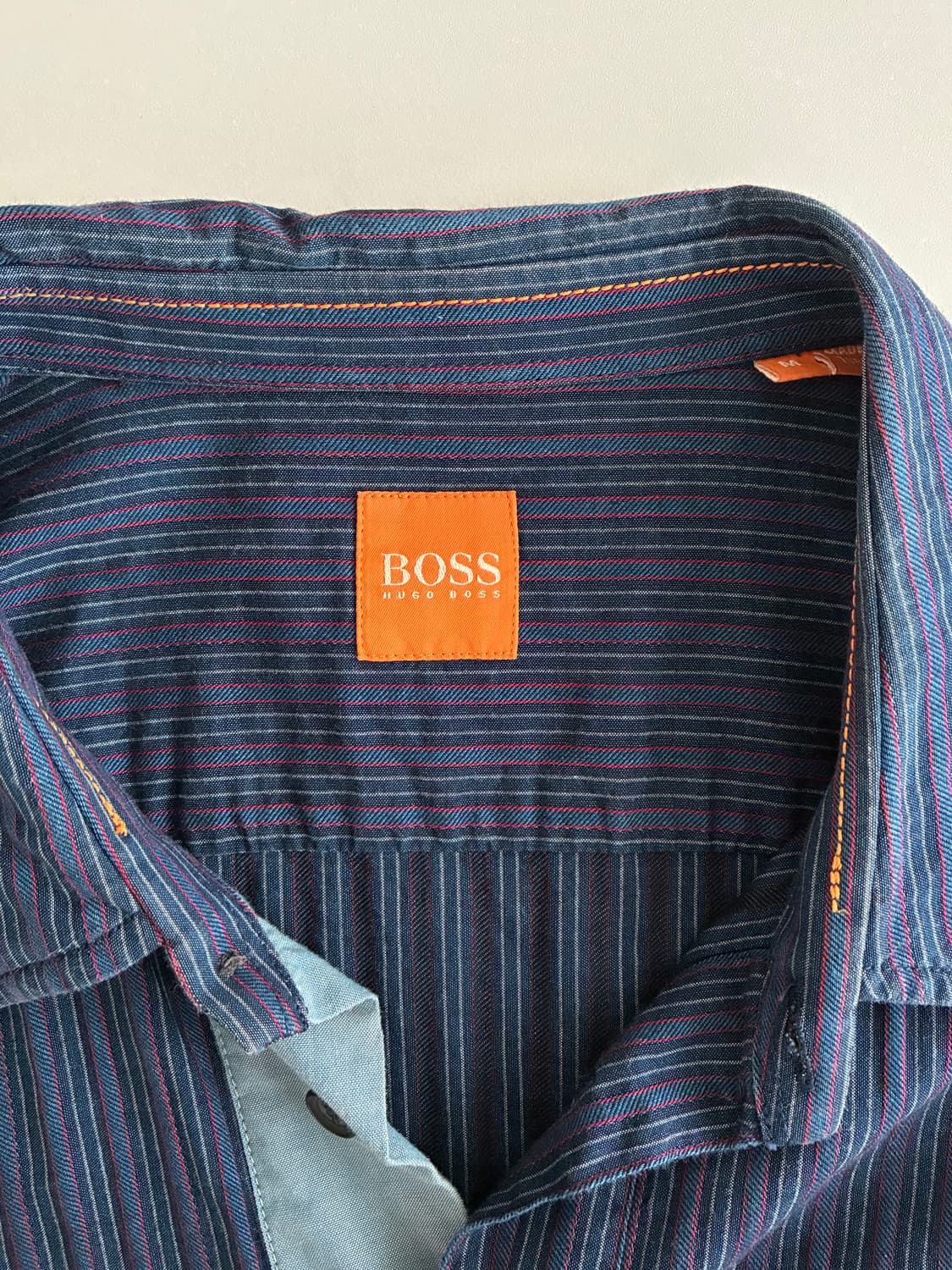 M) 휴고 보스 슬림핏 스트라이프 셔츠 네이비 상품이미지4