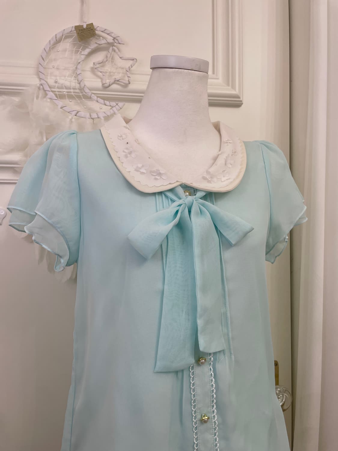 mint white collar flower point lovely bl 상품이미지5