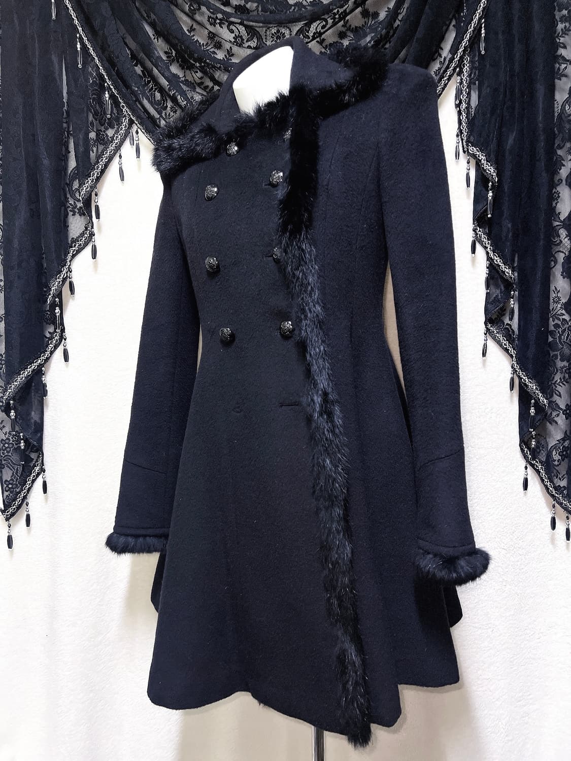 에고이스트 로맨틱고딕 고스로리 펑크 래빗퍼트리밍 플레어 캐시미어코트 갸루 상품이미지3