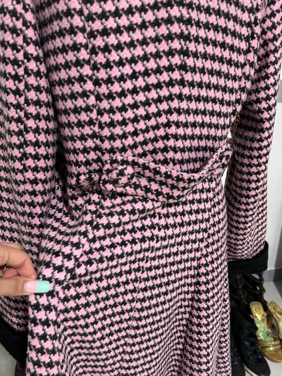 바디라인 히메갸루 하운드투스 트위드 버튼 퍼 코트 상품이미지3