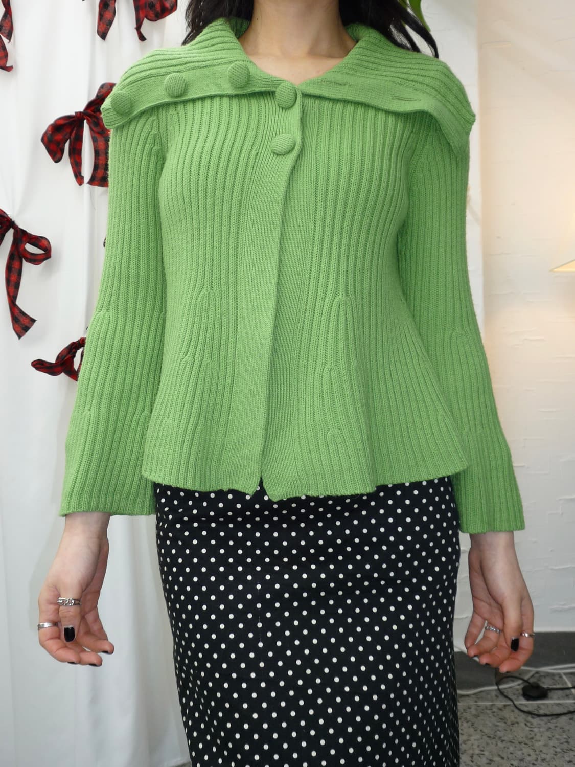 vivid lime green flare cardigan 상품이미지4