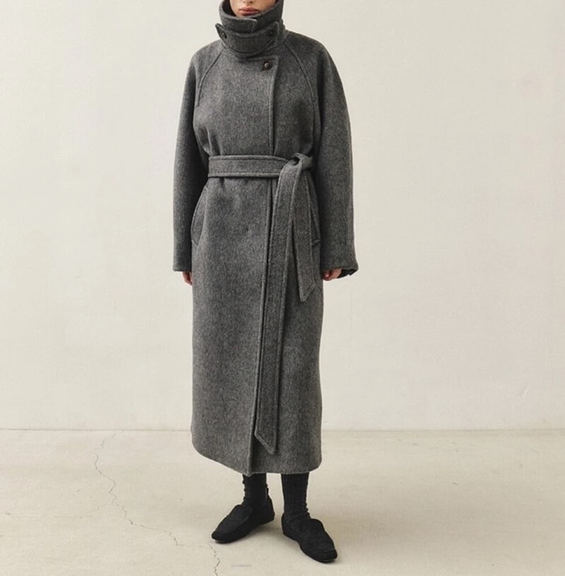 *해외출국으로 판매중단예정* 모한 카멜소재 더블 코트 그레이 상품이미지10