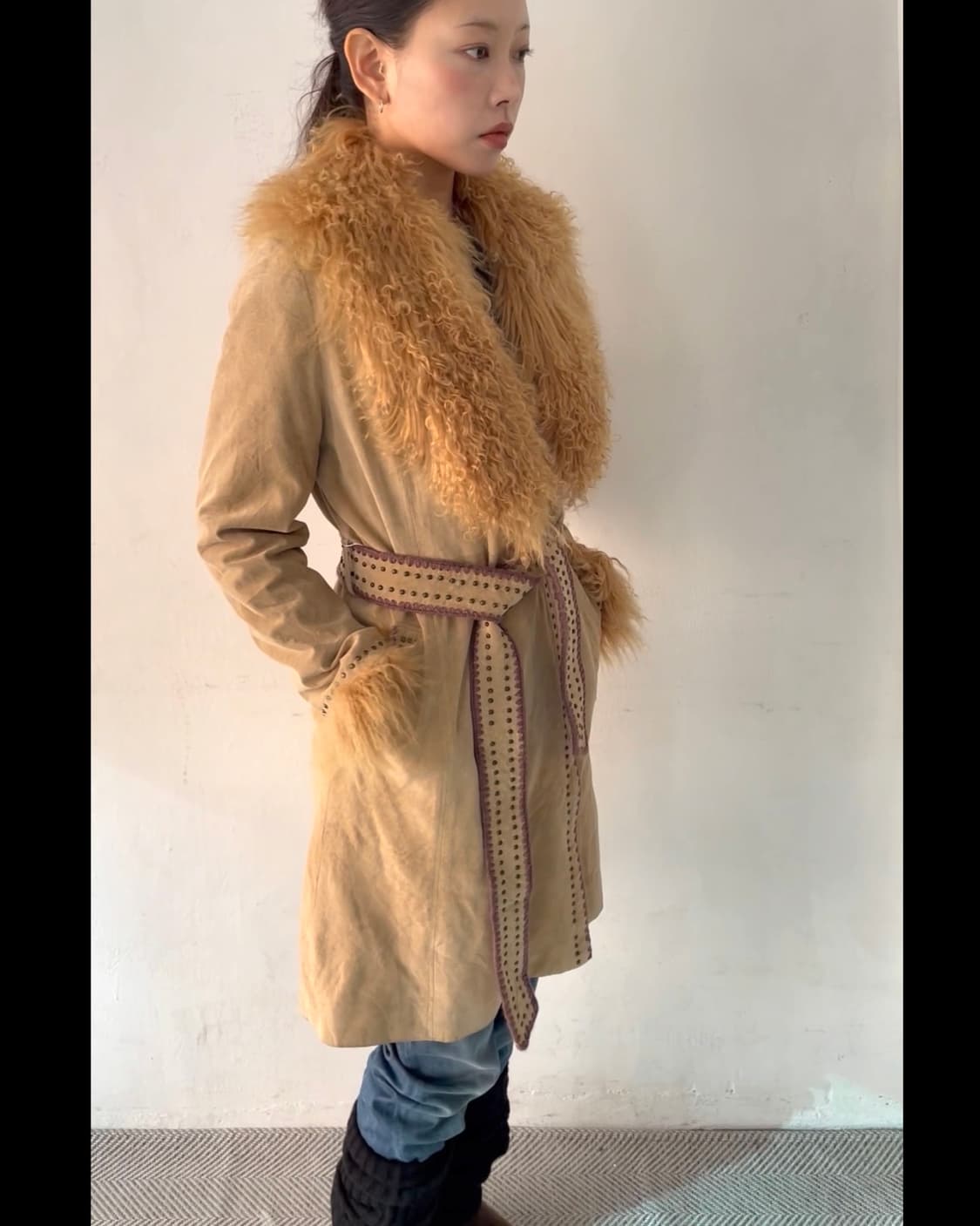 Vintage 롱 헤어 퍼 가죽 자켓 상품이미지1