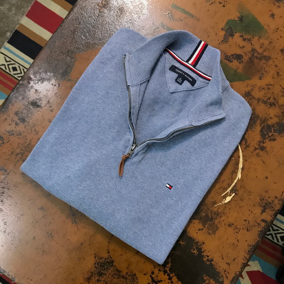 타미힐피거 인디블루 코튼 반집업 풀오버 남성 110 사이즈 상품이미지1