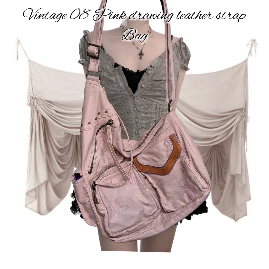 Vintage 08 Pink drawing leather strap 상품이미지1