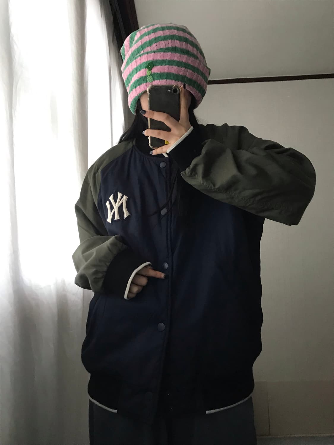 MLB 카키 네이비 누빔패딩 상품이미지2