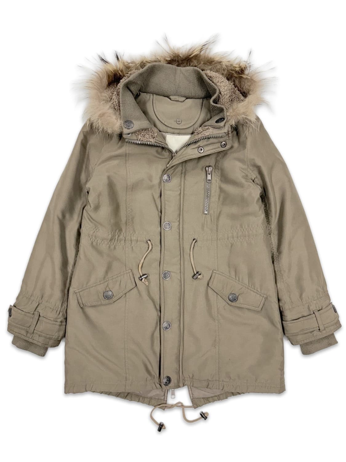 빈티지 베이지브라운 퍼 패딩 야상 상품이미지1