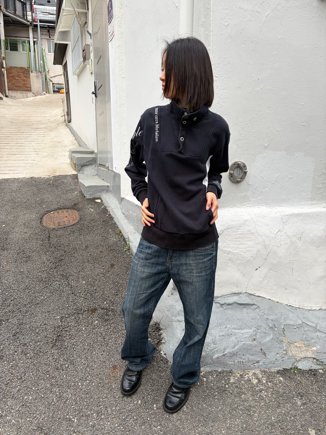 MCD 하이넥 버튼 업 그래픽 스웨트셔츠 L 상품이미지3