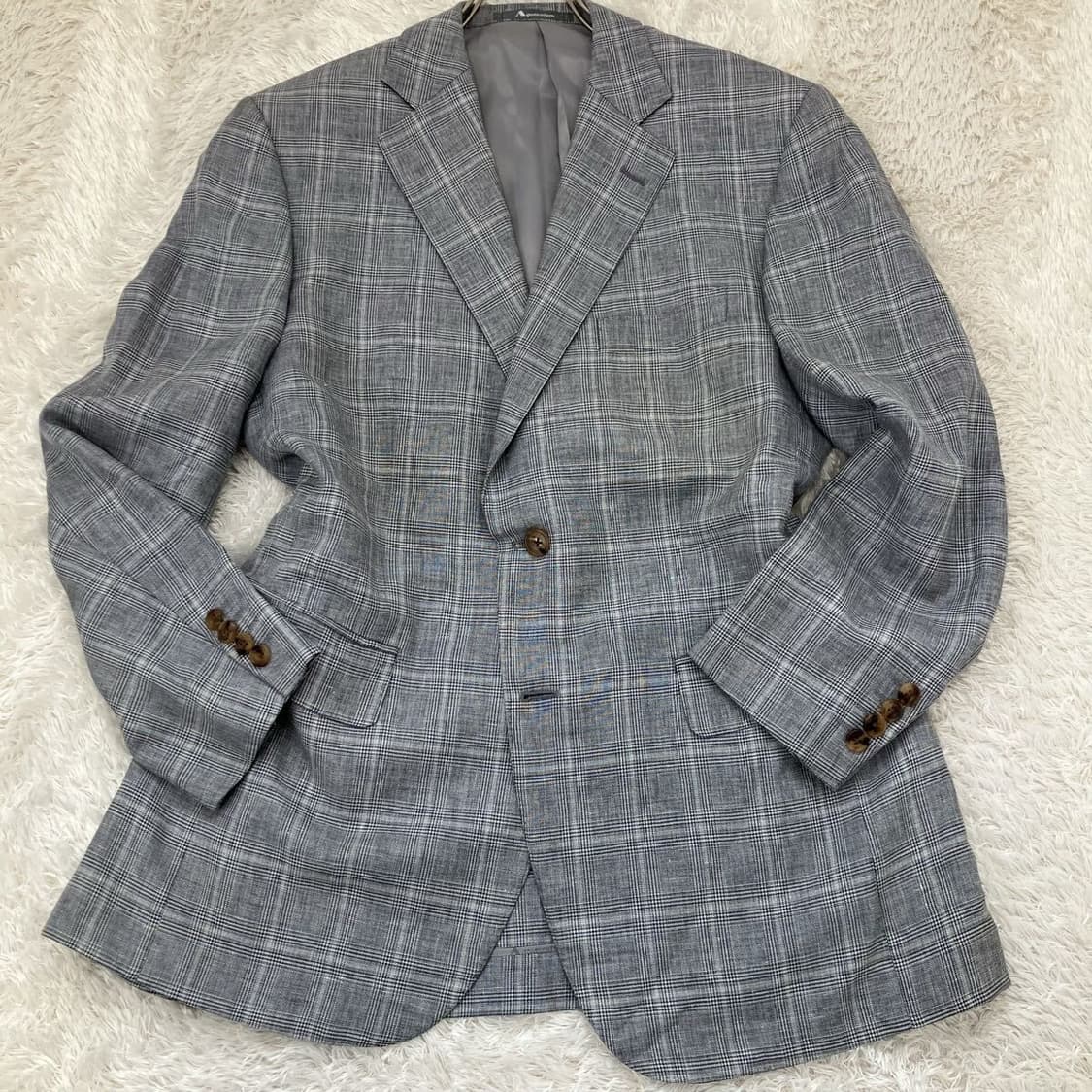 [택포] 아쿠아스큐텀 울 실크 린넨 체크 패턴 남성 자켓 상품이미지2