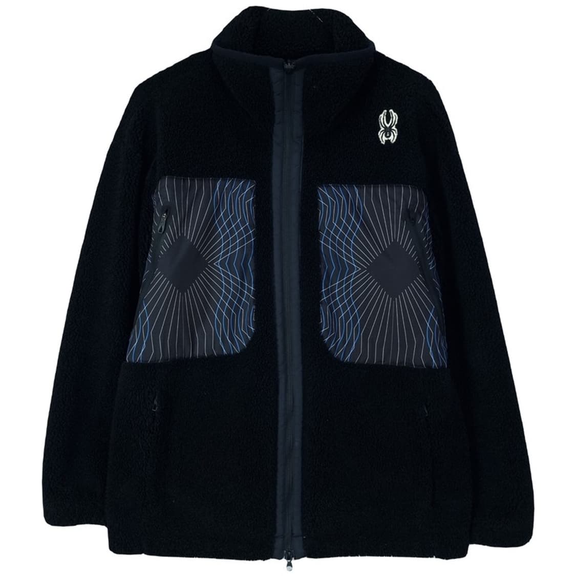 [스파이더]그래픽 패치 오버핏 쉐르파 후리스 집업 자켓 블랙 M18115 상품이미지2
