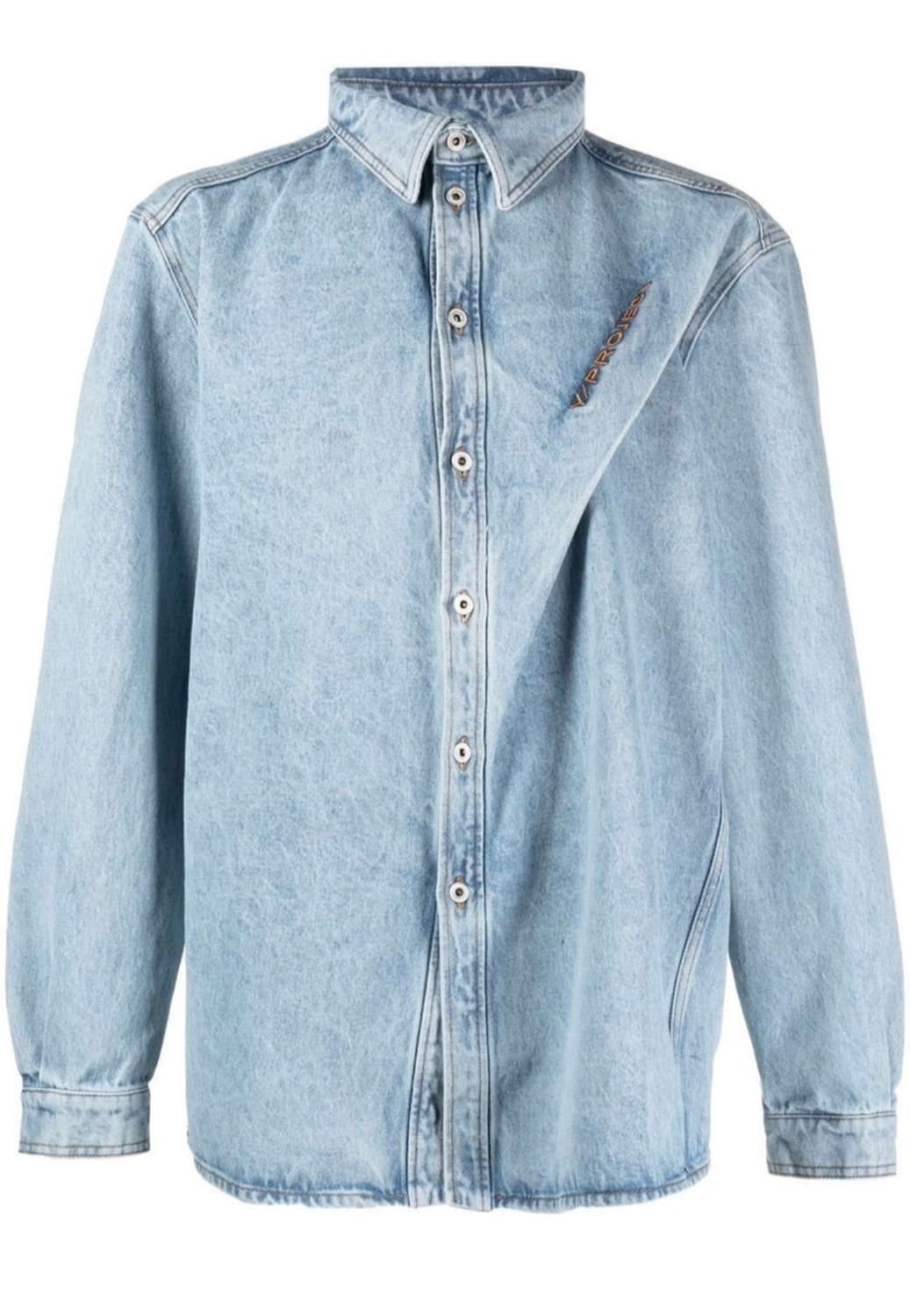 와이프로젝트 핀치드 로고 데님셔츠 연청 m 팝니다!! 상품이미지1