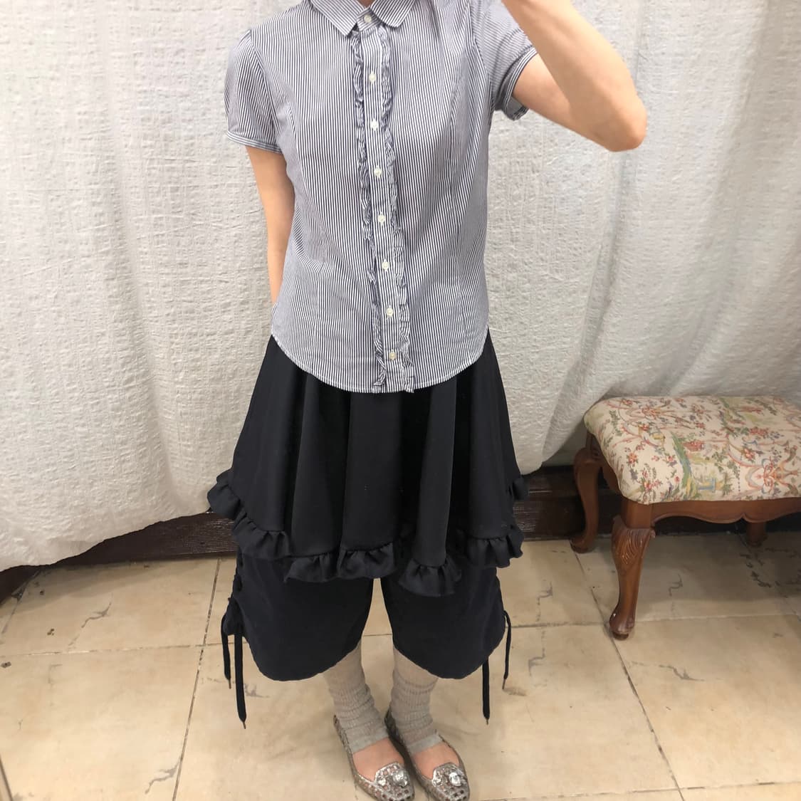 frill navy stripe blouse 상품이미지4