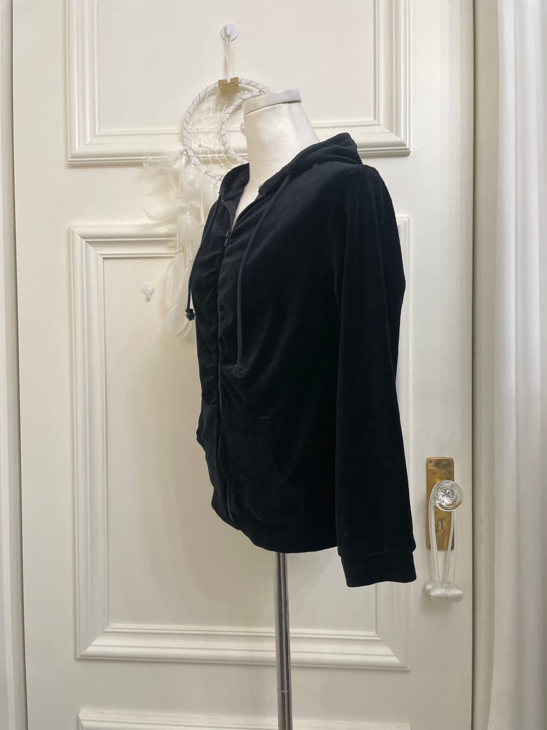 black velvet shirring hoodie lace zip-up 상품이미지2