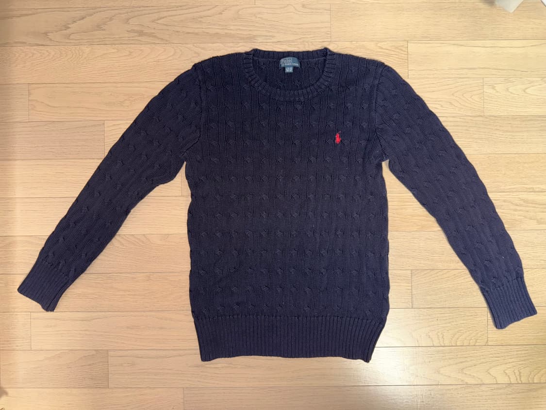 폴로 랄프로렌 여성 케이블 니트 코튼 크루넥 스웨터 L / 헌터 네이비 상품이미지1