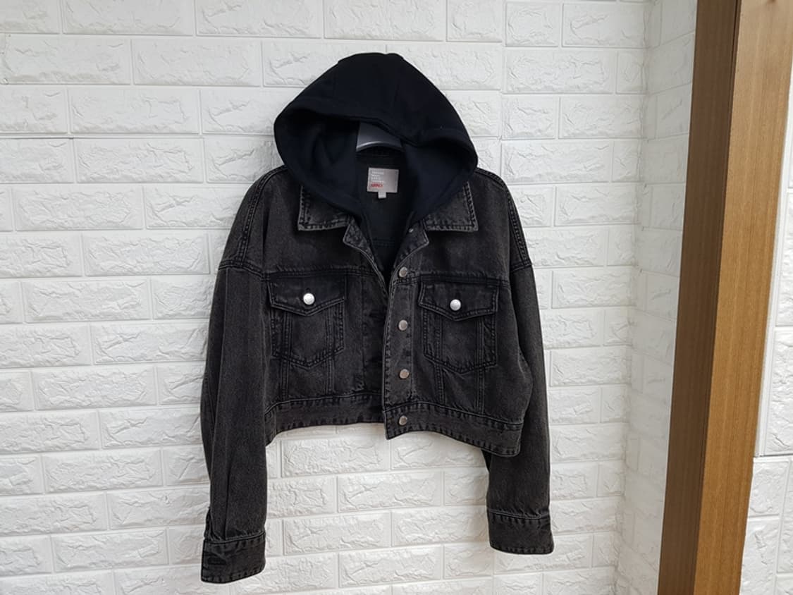 스파오 크롭 후드 데님 자켓 여성S (55-66)숏 오버핏 상품이미지1