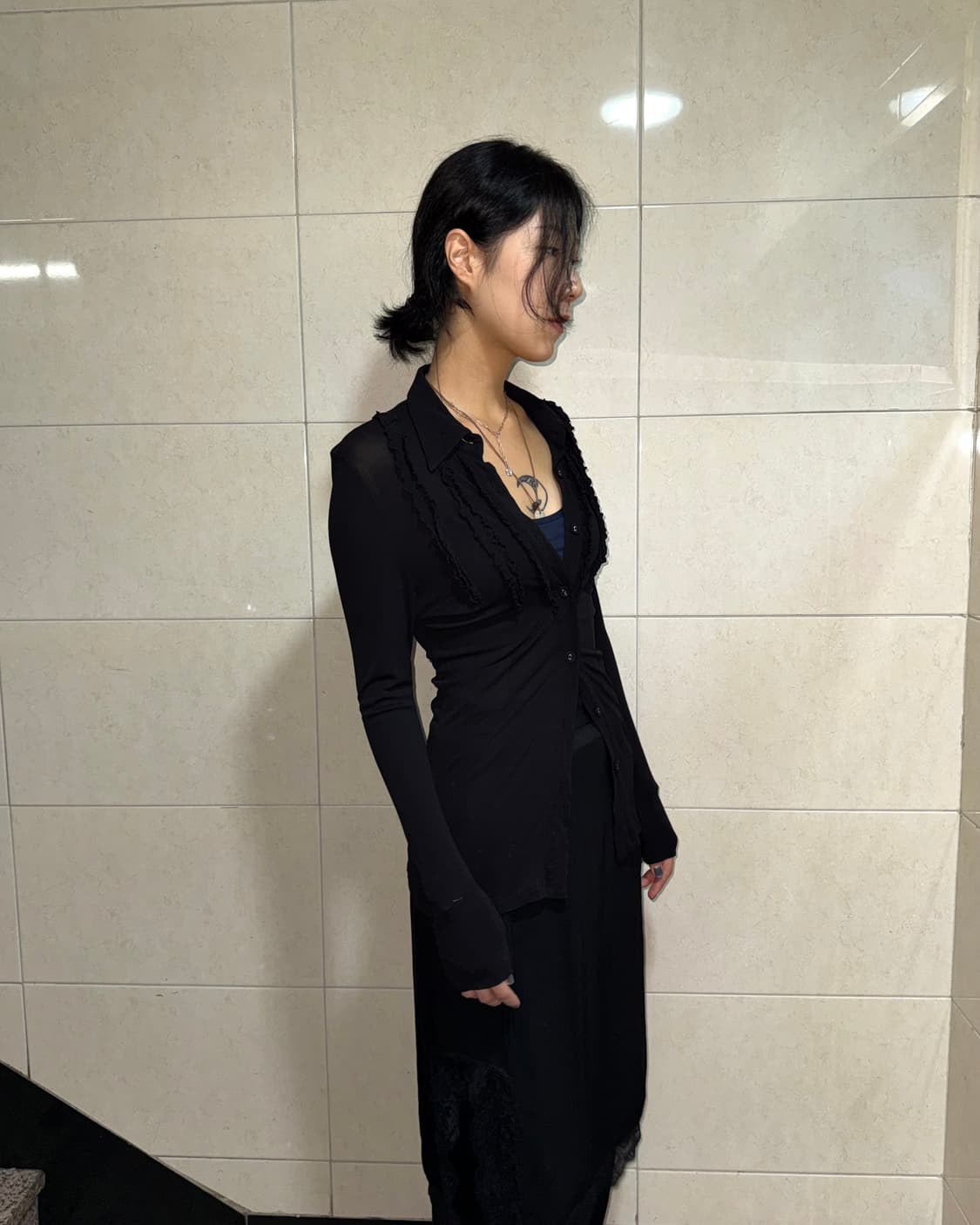 vintage black ruffle detail shirt   상품이미지2