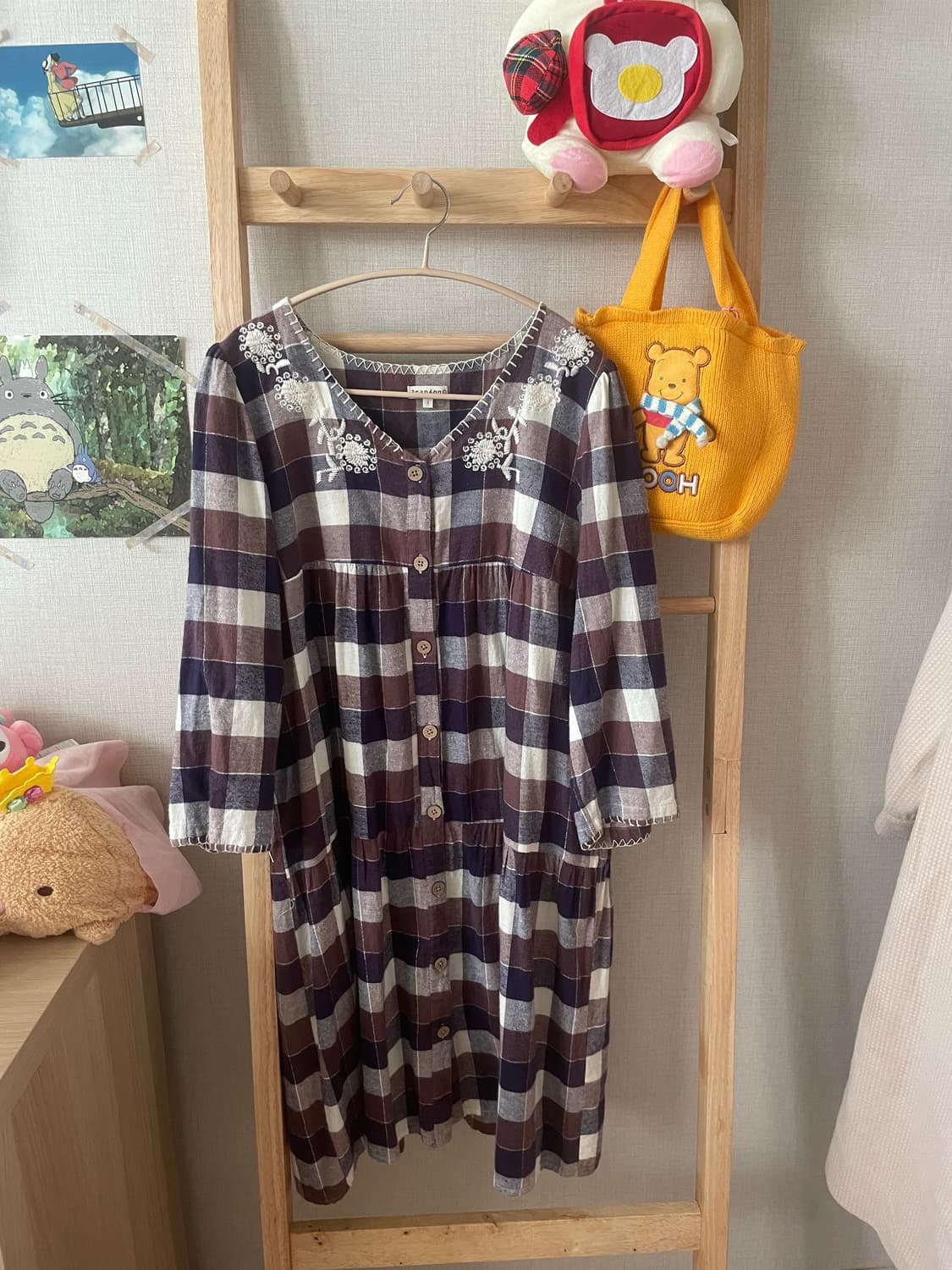 모리걸 퍼플 체크 바선생 ops set (착용샷) 상품이미지3