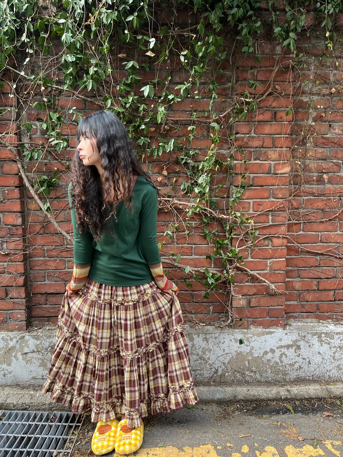 일본 무드 체크 패턴 캉캉 롱스커트 상품이미지1