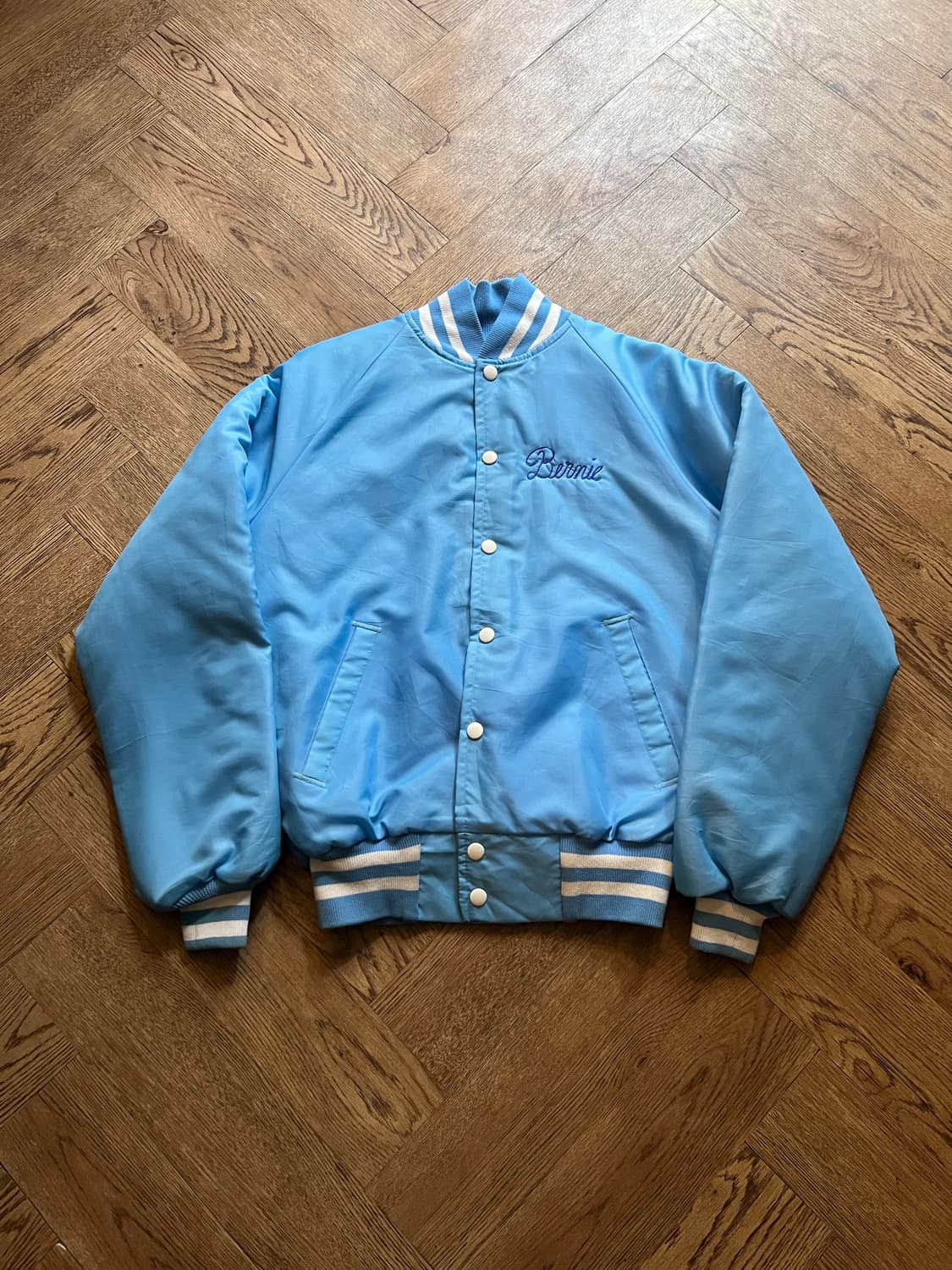 [S]90's Made in USA 퀼팅 라이닝 스카이블루 바시티 자켓 상품이미지8