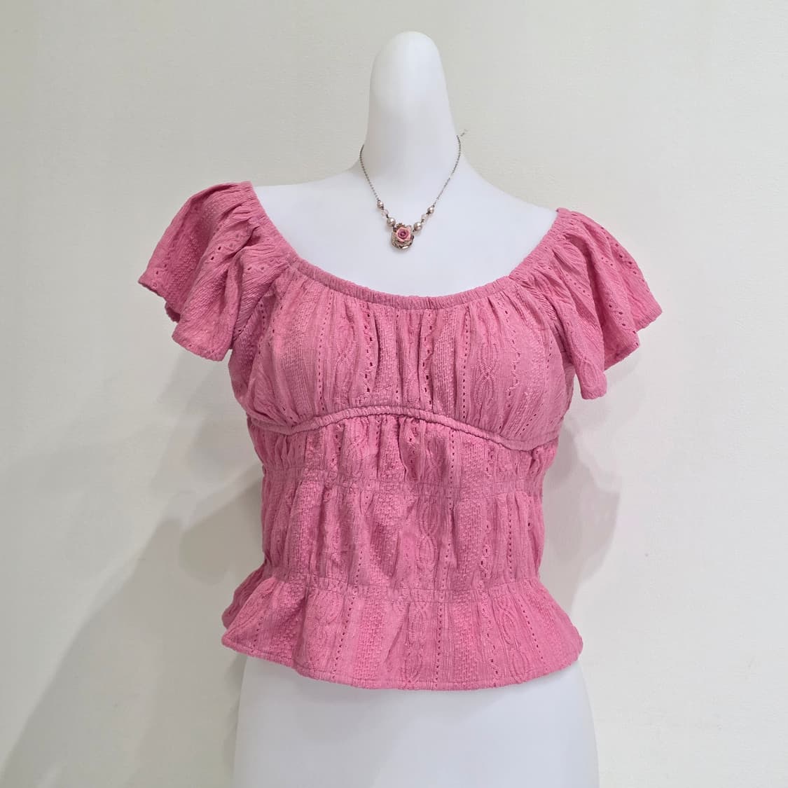 유럽빈티지)로맨틱 히메갸루 핑크튜튜 레이어드 모리걸 펀칭스모크여름블라우스 상품이미지1