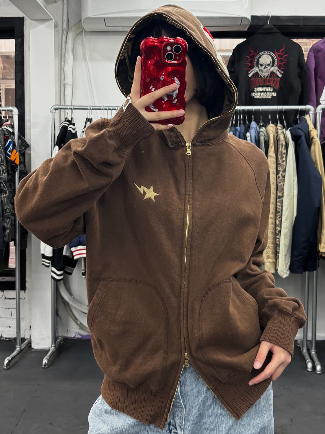 베이프 브라운 스타 투웨이 후드집업 상품이미지2