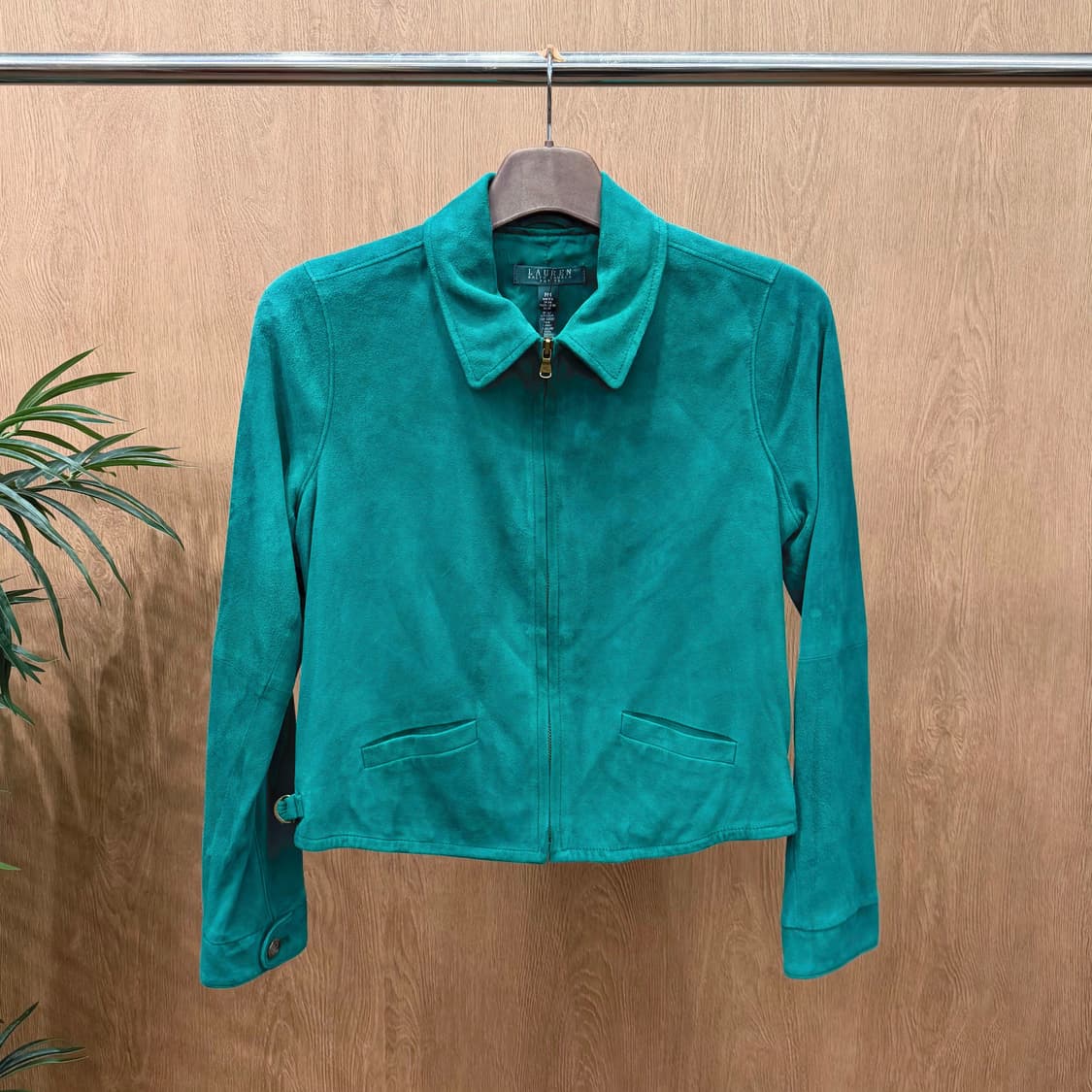 로렌 랄프로렌 스웨이드 자켓 카라넥 사이드 버클 스트랩 디테일 그린 상품이미지1