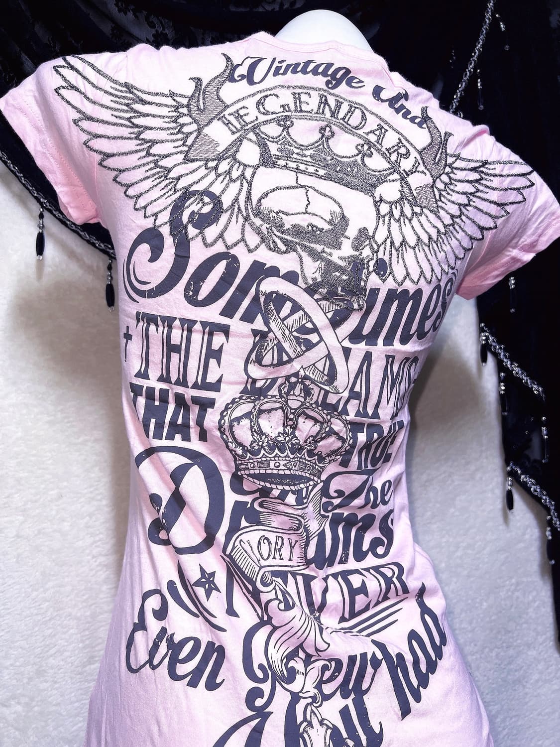 글리츠 glitz y2k 펑크 갸루 날개 윙 해골 레터링 프린팅반팔 핀터 상품이미지3