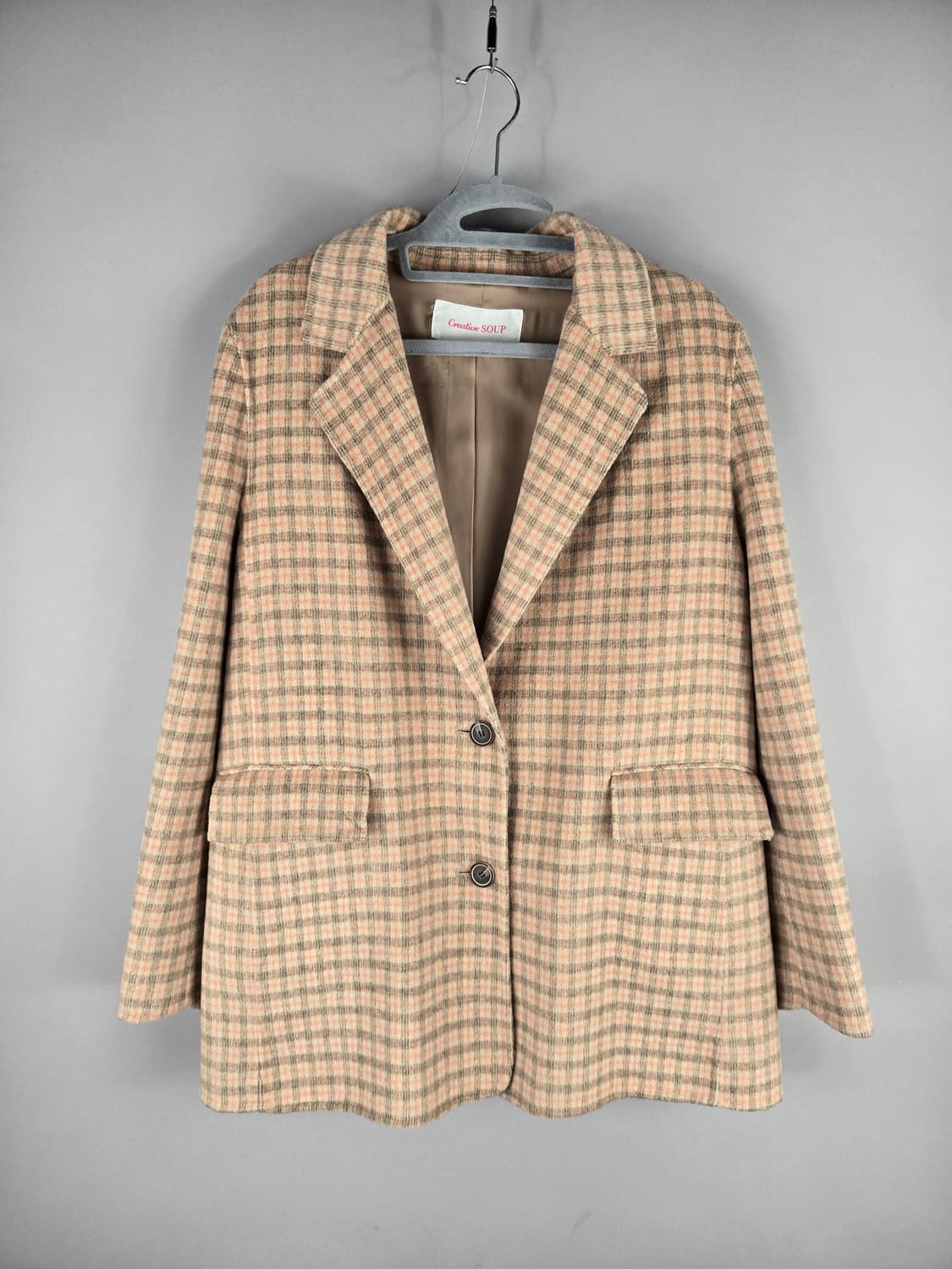 [무료배송]숲 66 여성 울 혼방 체크 핸드메이드 하프 코트 상품이미지1