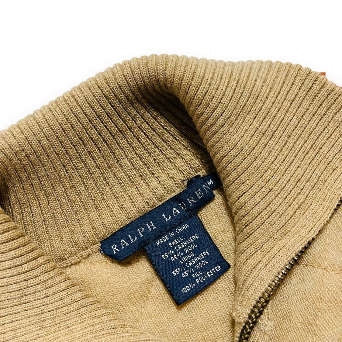 폴로 랄프로렌 브라운 가죽 패치 투웨이 캐시미어 퀼팅 누빔 자켓 상품이미지5