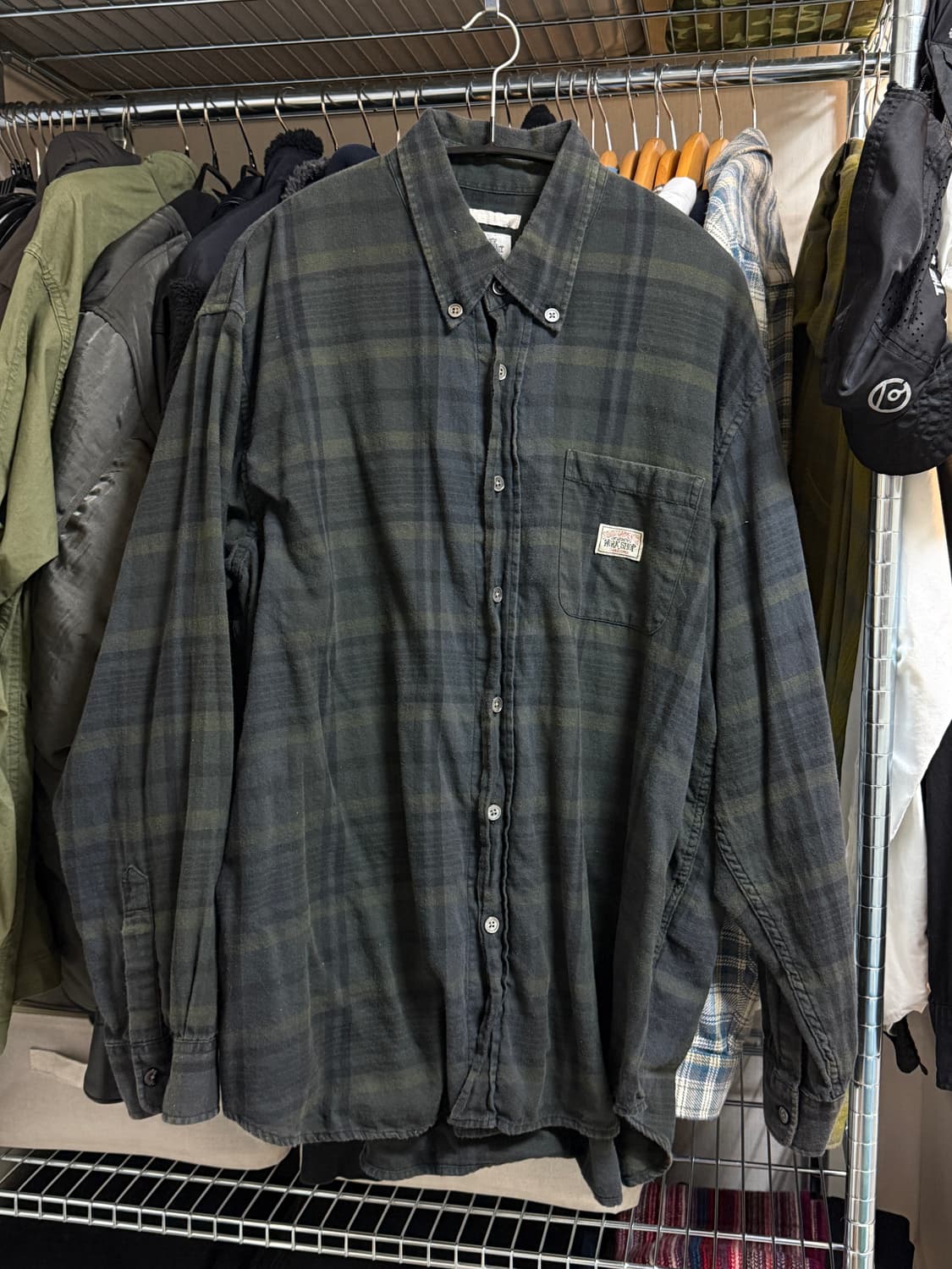 아워레가시 워크샵 X 스투시 체크 셔츠 오버다이드 그린 S 상품이미지3